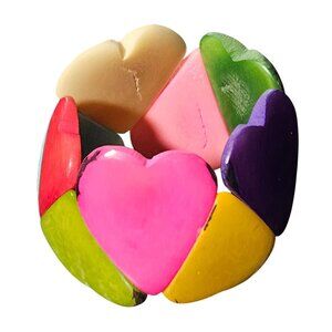 Colorful Heart Shaped Bead Stretch Bracelet Plastic Beads Valentines Day Women